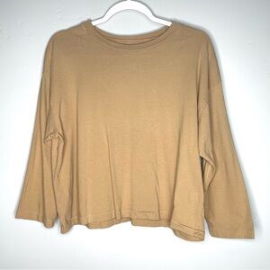 The GREAT 100% Cotton Boxy Long‎ Sleeve Top Tan Beige Brown 0 XS